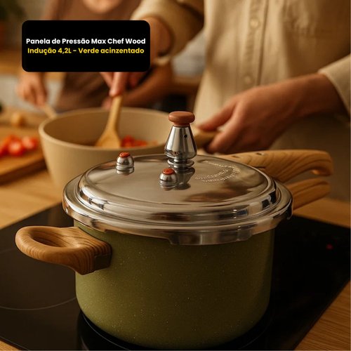 Panela de Pressão Max Chef Wood Indução 4,2L - Verde acinzentado